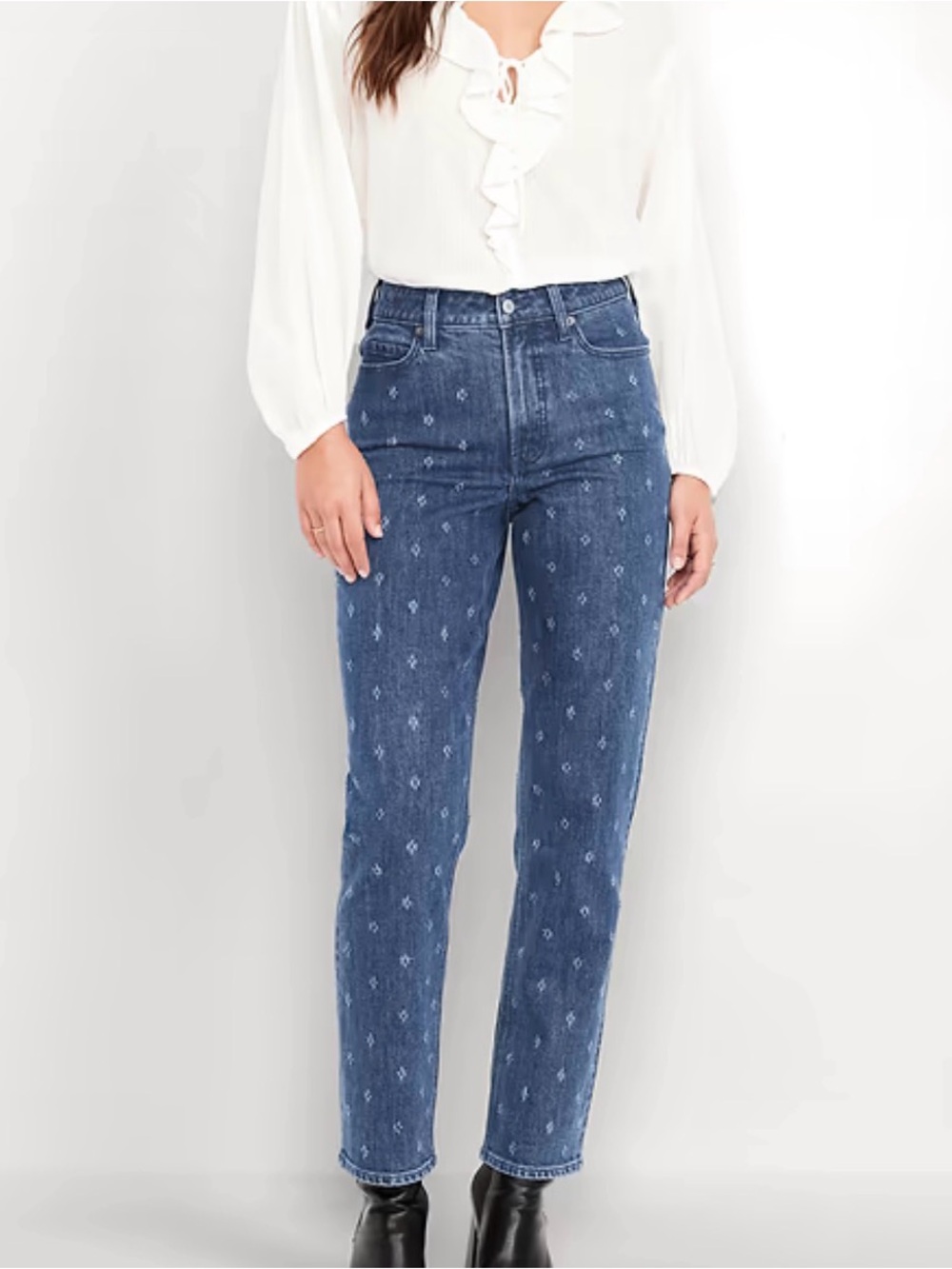 OLD NAVY Extra High-Waisted Textured Straight Jeans, sz 4